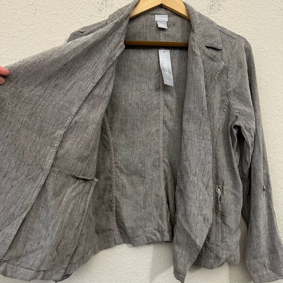 NWT CHICO'S L/S Linen-Blend Stretch Moto Jacket in Espresso - Picture 6 of 12